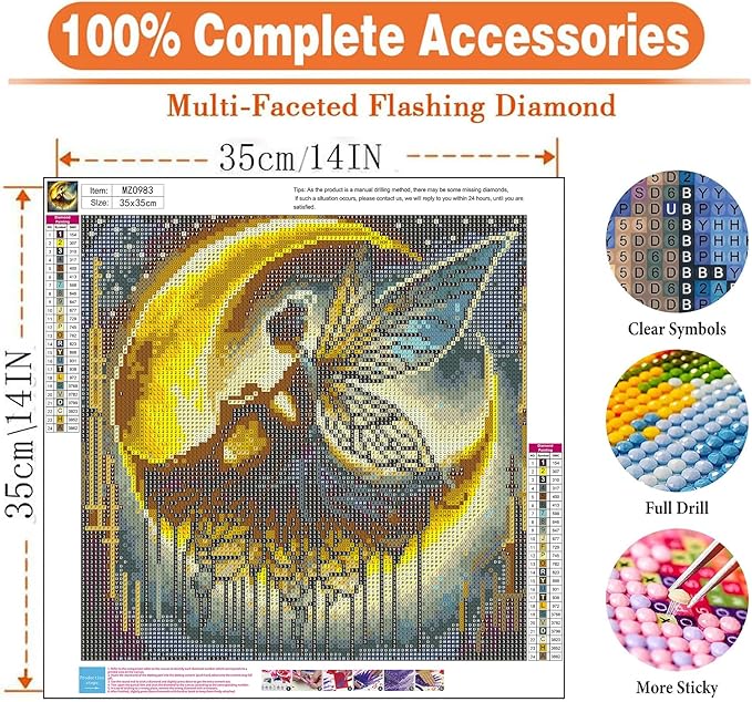 igoodom Diamond Art Kits for Adults, Fairy Diamond Painting Kit, Full Drill Round Moon Diamond Art Kits, DIY Gem Art and Crafts for Home Wall Decor Gift 14x14inch