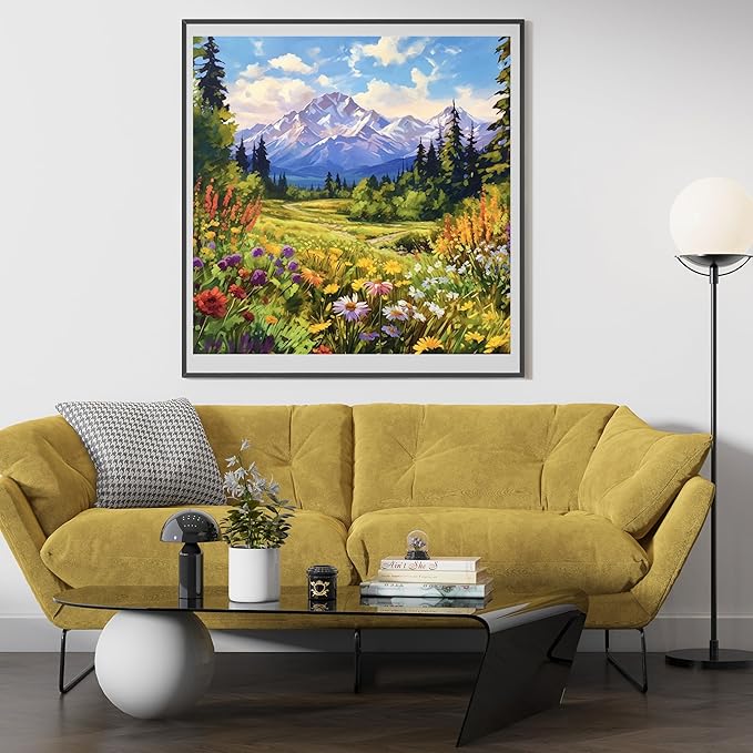 14CT Counted Cross Stitch Kits for Adults Mountain Flowers Advanced Stamped Cross Stitch Kits for Adults (Mountain 4)