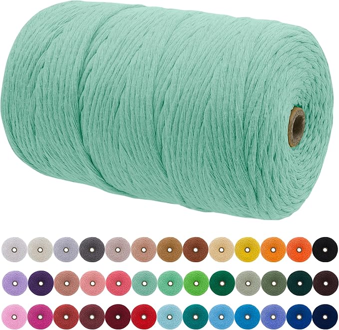 JeogYong Single Strand Macrame Cord 3mm x 218 Yards (656 Feet) Soft Cotton Rope Macrame Yarn 3 mm Macrame Cord, Macrame Supplies for Crafts Wall Hangings Plant Hangers Decorations (Mint Green)