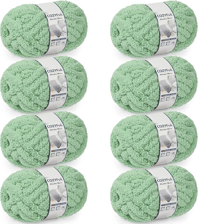 Chunky Yarn for Hand Knitting - #10 Chunky Chenille Yarn, Jumbo Big Thick Chunky Yarns for Crocheting, Super Bulky Chunky Knit Blanket Yarns, 8 Skein (25 yds 8 oz Each Skein), Soft Sage Green