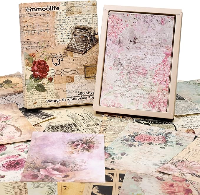 200 Sheets of Vintage Scrapbook Paper, Journaling Scrapbooking Supplies Craft Decoupage Papers Kit, Ephemera for Junk Journal Bullet Journals Well Posters Room Decor for Card Making Decorative Gift
