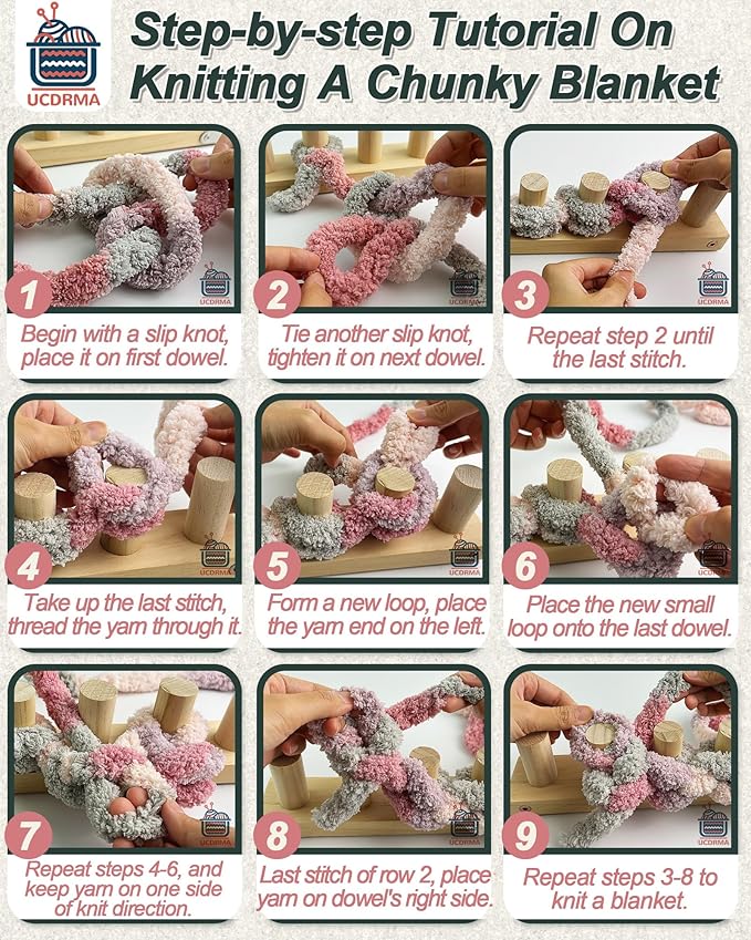 Chunky Blanket Loom Knitting Set, 1PCS Refill Chunky Yarn Blanket Knit Loom with Anti-Slip Pads, 13in/33cm Wooden Loom for Chunky Blanket, Chunky Knit Blanket Crochet Loom for Beginners