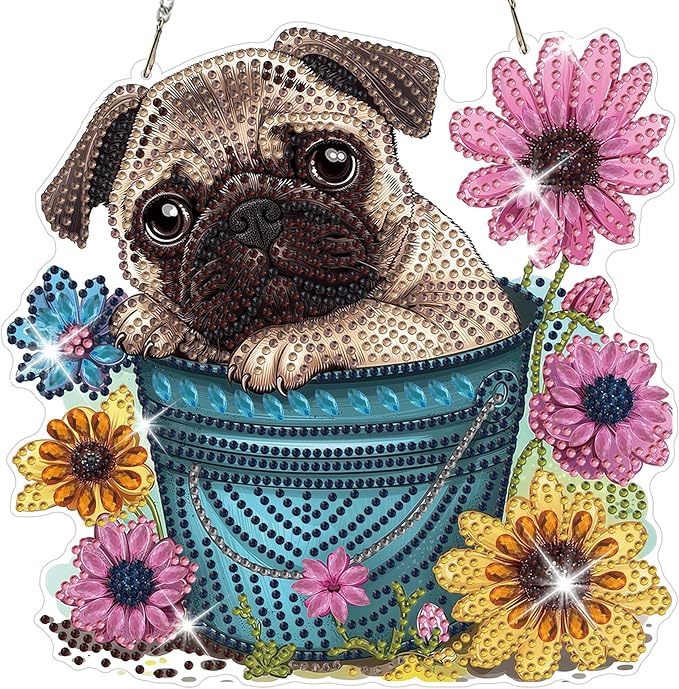 HEIBAGO Dog Diamond Art Hanging Kits for Adults, Diamond Art Suncatchers, 5D Special Shape Diamond Painting Pendant, DIY Window Ornament Gifts for Home Garden Door Wall Decor 8.3 x 8.3 Inch