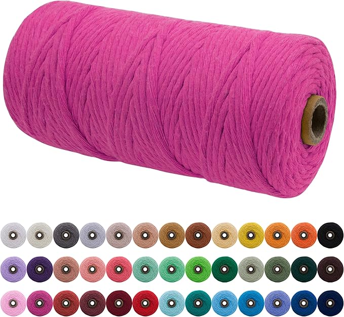 JeogYong Single Strand Macrame Cord 3mm x 109 Yards (328 Feet) Soft Cotton Rope Macrame Yarn 3 mm Macrame Cord, Macrame Supplies for Crafts Wall Hangings Plant Hangers Decorations (Rose Red)