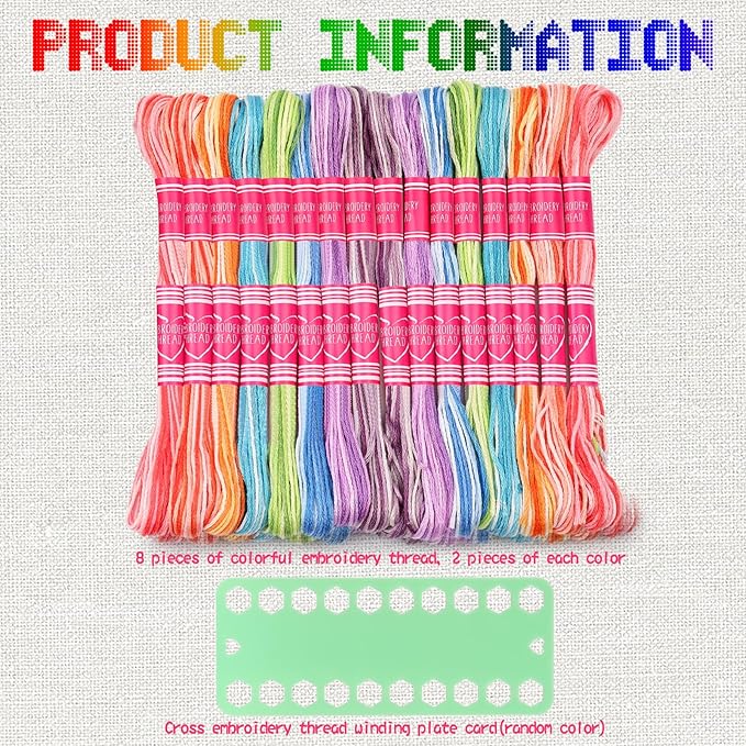 16 Skeins Colorful Series Embroidery Floss, 8m Cotton Cross Stitch Thread, Friendship Bracelet String Including Plastic Floss Bobbins, for DIY Making, Embroidery Crafts