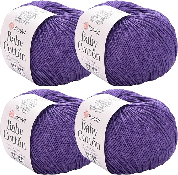 YarnArt Baby Cotton Yarn 4-Pack – Soft Knitting Yarn for Baby & Summer, 50% Cotton 50% Acrylic, 1.76 Oz Each, 180.44 Yds/Skein – Ideal for Amigurumi & Crochet Projects (455)