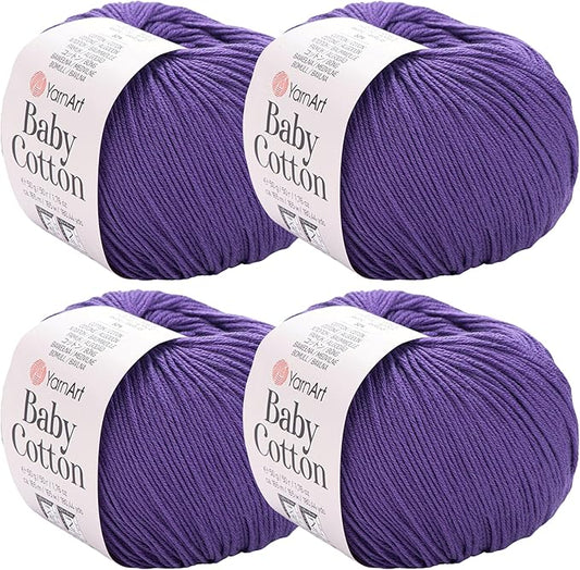 YarnArt Baby Cotton Yarn 4-Pack – Soft Knitting Yarn for Baby & Summer, 50% Cotton 50% Acrylic, 1.76 Oz Each, 180.44 Yds/Skein – Ideal for Amigurumi & Crochet Projects (455)