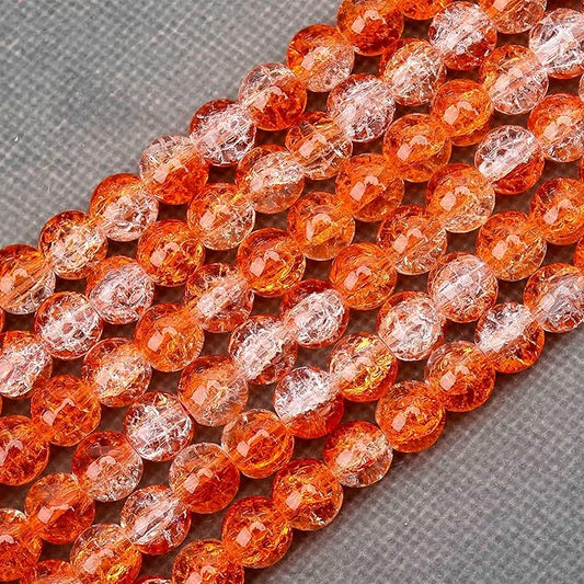 80PCs 10mm Orange Crackle Glass Beads Bulk, Round Smooth Hole Glass Crystal Beads for Jewelry Making, DIY Bracelets, Necklaces, Bag Charms, Keychains and Craft Projects