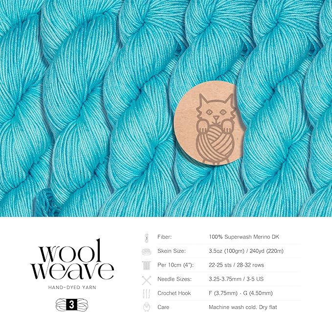 Superwash Merino Wool Yarn for Knitting & Crocheting - Premium Hand Dyed Yarns, 100gr, 240 Yards, Dk Weight - Luxurious, Soft & Durable Aqua Blue Yarn