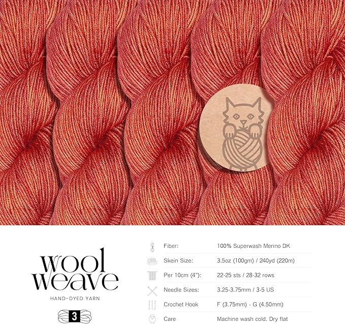 Superwash Merino Wool Yarn for Knitting & Crocheting - Premium Hand Dyed, 100gr, 240 Yards Dk Weight - Luxurious, Soft & Durable Orange Yarn