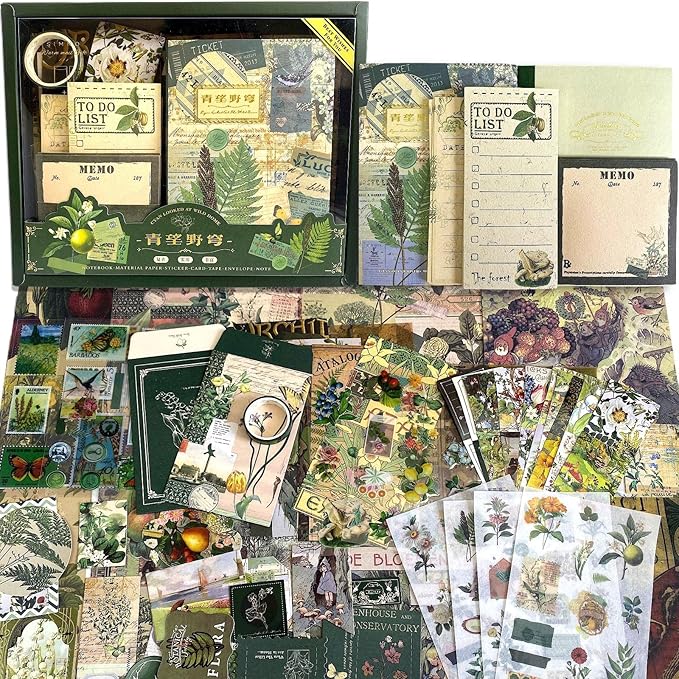 LCLAIDYDY Scrapbooking Supplies Kit,Vintage Botanical Aesthetic Scrapbook Kit,Bullet Junk Journal Kit with Journaling,A6 Grid Notebook,Stationery,Flower DIY Craft Gift for Teen Girl Women