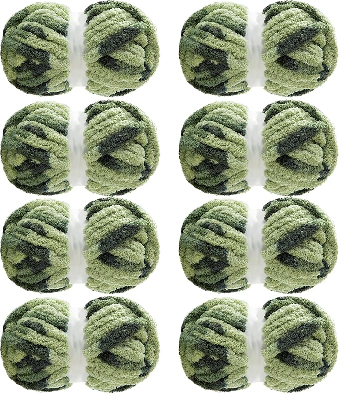 MABOZOO Tie Dye Chunky Yarn for Crocheting & Knitting, 8 Pack - Soft Plush Sage Green Fluffy Jumbo Chenille Yarn,Giant Thick Fuzzy Bulky(29 yds, 8 oz Each Skein)