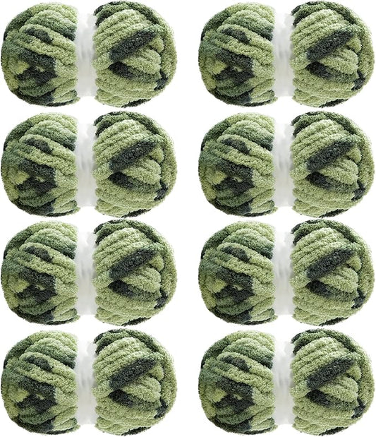 MABOZOO Tie Dye Chunky Yarn for Crocheting & Knitting, 8 Pack - Soft Plush Sage Green Fluffy Jumbo Chenille Yarn,Giant Thick Fuzzy Bulky(29 yds, 8 oz Each Skein)