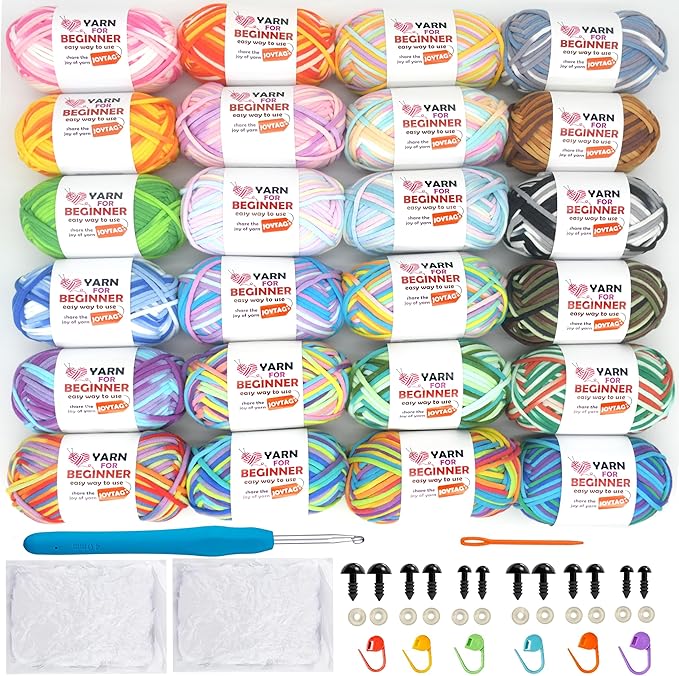24 Pack Rainbow Beginners Crochet Yarn Cotton Crochet Yarn for Crocheting Knitting Beginners(24x50g)-Variegated Mix