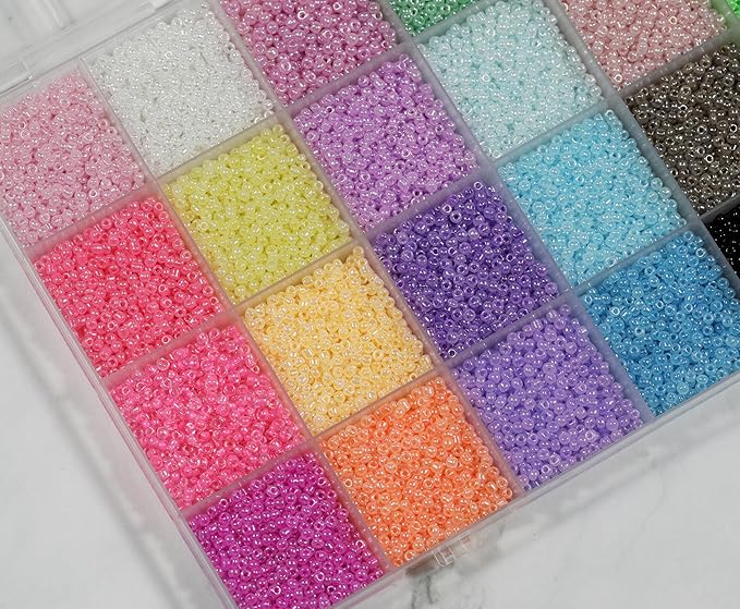 Size 2mm Glass Seed Beads 24 Ceylon Colors Total About 16800pcs,12/0 Small Seed Beads for Jewelry Making