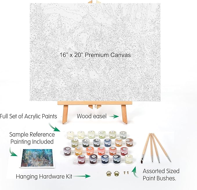 Ledgebay DIY Paint by Numbers Kit for Adults Framed Canvas Beginner to Advanced Paint by Numbers Kit Kits Include Acrylic Paint Set Brushes Tabletop Easel (Moonrise Song 16" x 20" Framed)