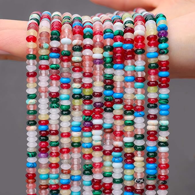 2 Strands (300PCs) Mix Color Rondelle Beads, 2 * 4mm Gemstone Loose Spacer Abacus Disk Beads for DIY Bracelet Necklace Earrings Jewelry Making, Craft Supplies Beading Kit (Type 1)