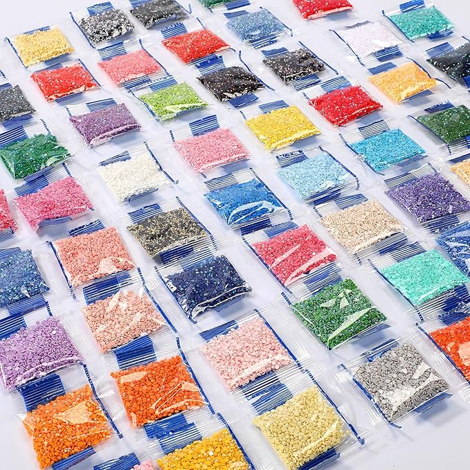 60000 Pcs 60 Color Rhinestones Diamond Painting Beads Flat Bottom Round Resin Beads Art Replacement Diamonds for DIY Craft Diamond Painting Accessories(Novel Color)