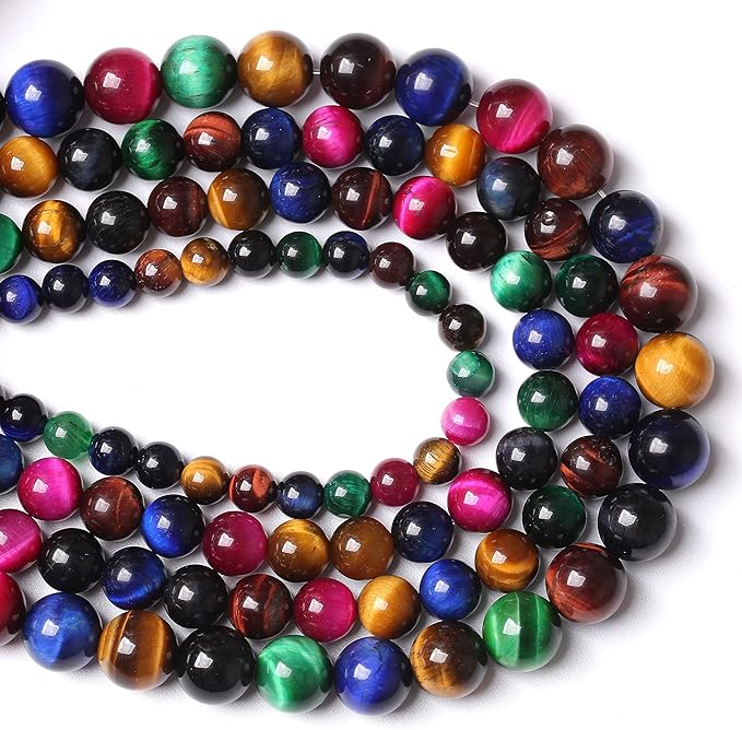 90pcs 4mm AAA Natural Colorful Tiger Eye Stone Beads Gemstone Round Spacer Loose Beads for Jewelry Making DIY Bracelet Necklace(Colorful Tiger Eye Stone, 4mm)