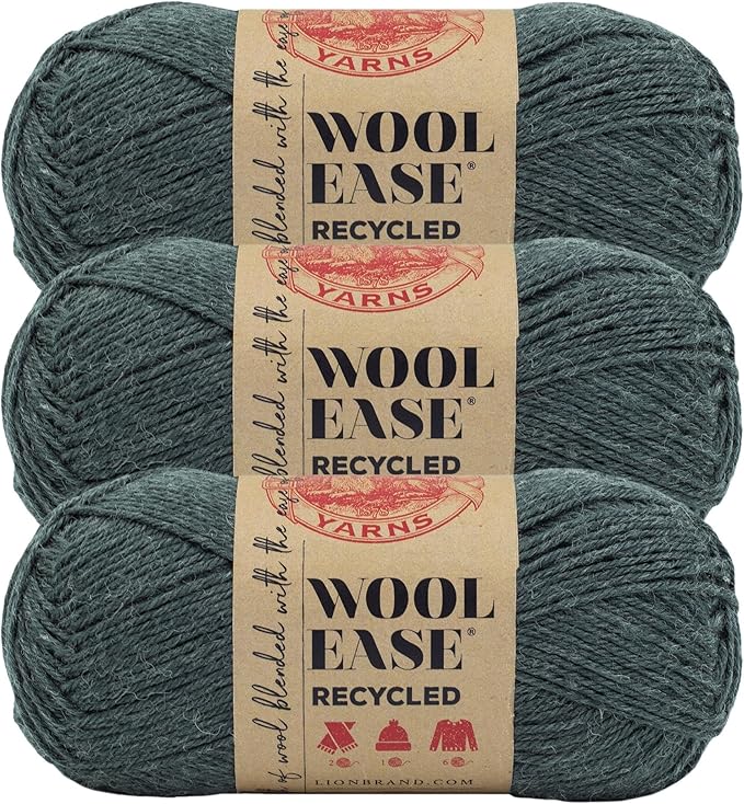 Lion Brand Yarn Wool-Ease Recycled Light Worsted-Weight Yarn for Knitting and Crochet, Charcoal, 3 Pack, Wool and Acrylic Blend Fiber Perfect for Scarves, Hats and Blankets, 196 Yards