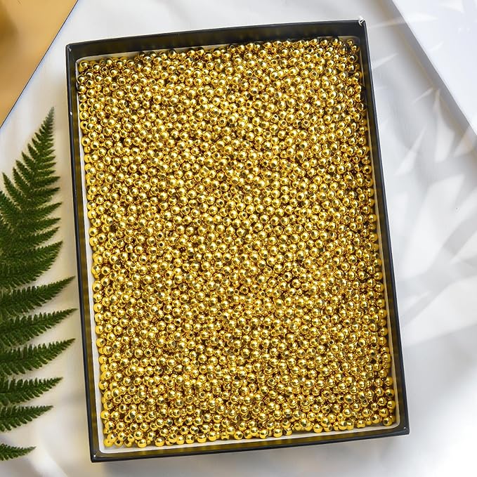 Laopottbeads 2000 Pcs Gold Beads with Oxidation-Resistant Finish, 4mm Round Beads DIY Kit for Bracelets, Earrings, Necklaces & Anklets