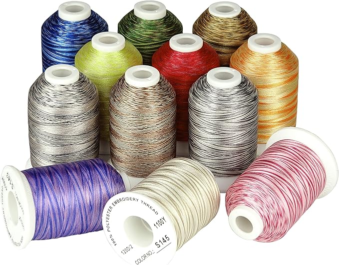 Simthreads 12 Variegated Colors Embroidery Machine Thread 1100 Yards Each for Janome Brother Pfaff Babylock Singer Bernina Husqvaran and Most Sewing Embroidery Machines