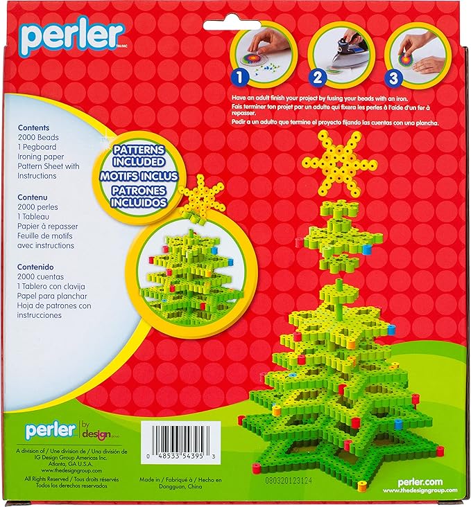 Perler 3D Christmas Tree Fuse Bead Craft Kit, 8.75" x 8" x 2", Multicolor 2004 Piece