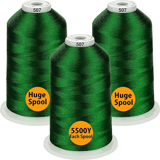 Simthread - 33 Selections - Various Assorted Color Packs of Polyester Embroidery Machine Thread Huge Spool 5500Y for All Purpose Sewing Embroidery Machines - 3 Green