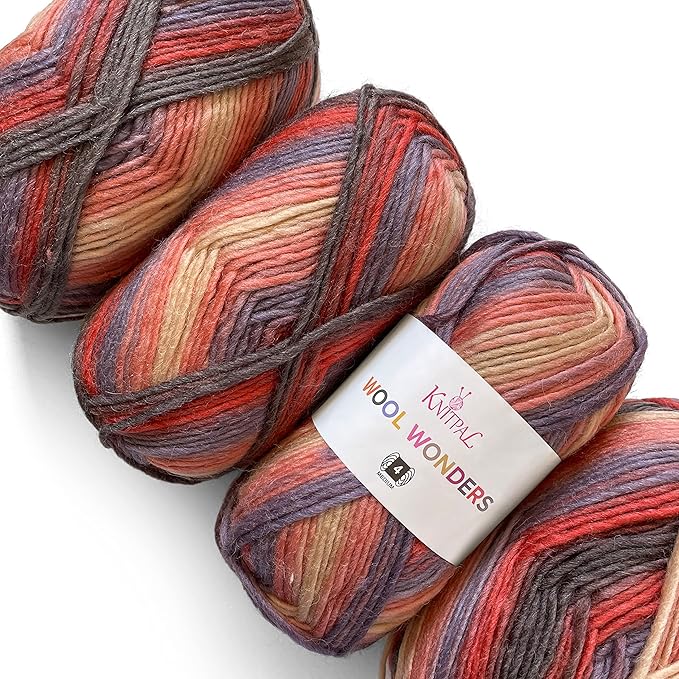 Wool Wonders Yarn for Crocheting, 4-Pack (640Yds / 400G), Free Patterns - Wool Yarn for Knitting - Aran/Heavy #4 Medium Worsted Weight - Purple Peach