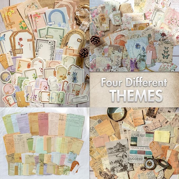 okupan scrapbook paper, 400 sheets of journaling supplies for vintage crafts planner bullet junk journal supplies mixed media collage card album embellishments