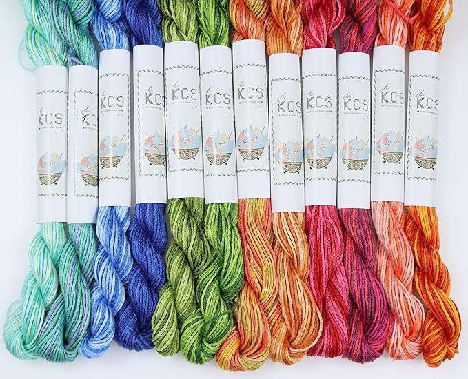 KCS Big skeins of 25 Meters Size 25 Color Variegated Cross Stitch Stranded Threads,12 skeins,11