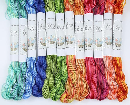 KCS Big skeins of 25 Meters Size 25 Color Variegated Cross Stitch Stranded Threads,12 skeins,11