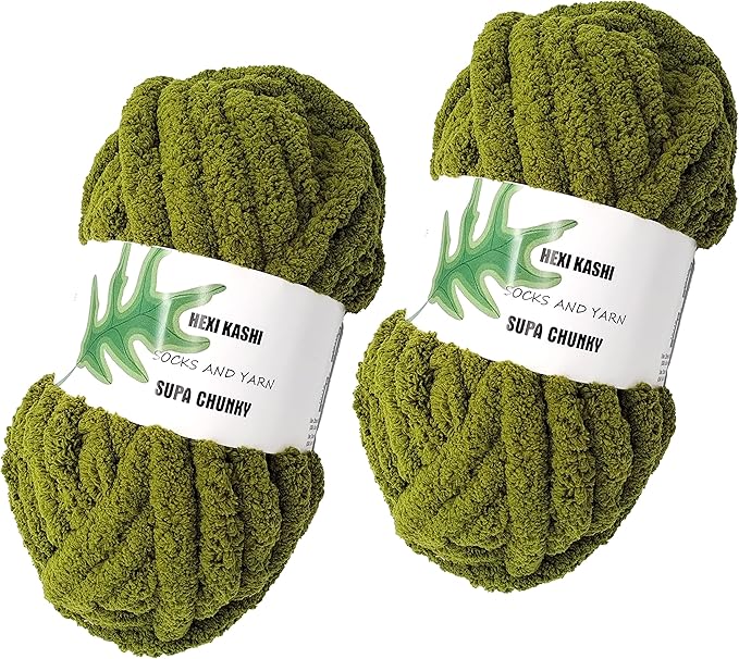 DDL&HEXI 2 Park Super Chenille Chunky Yarn,Blanket Making Kit,Jumbo Knitting Yarn 2x8oz 226g per Bag (Olive Green)