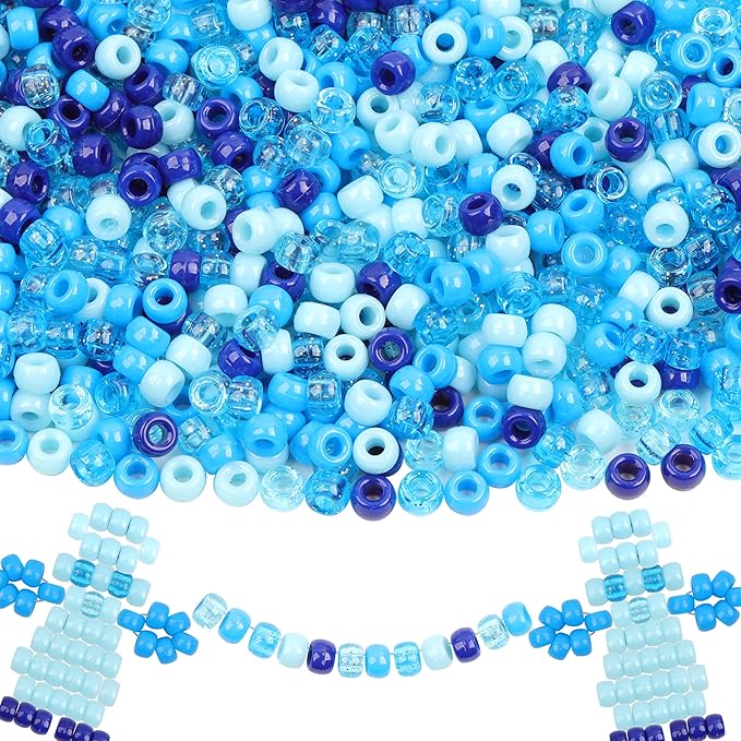 Blue Pony Beads for Bracelet 1000 Pcs Friendship Bracelets Beads 6x9mm Plastic Beads for Hair Braiding Transparent Glittering Beads for Necklace Earrings Jewelry Making (5 Blue Series)