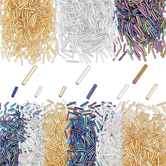 PH PandaHall 2160pcs Glass Bugle Beads, 3 Sizes 3 Colors Czech Beads for Bracelet Necklace Jewelry Making Embroidery DIY Crafts, 6/9/12mm