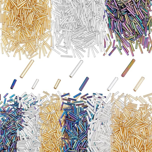 PH PandaHall 2160pcs Glass Bugle Beads, 3 Sizes 3 Colors Czech Beads for Bracelet Necklace Jewelry Making Embroidery DIY Crafts, 6/9/12mm