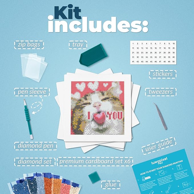 LuwoArte 6 Pack Diamond Painting Kits for Adults – Featuring Meme Kittens and Cute Cats – Full Drill DIY Paint Gem Art for Adults – Brilliant 5D Diamond Painting Kit–Relaxing Craft for Home Wall Décor