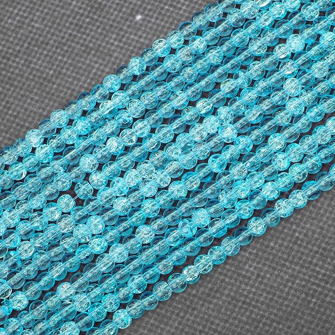 400PCs 4mm Blue Crackle Glass Beads Bulk, Round Smooth Hole Glass Crystal Beads for Jewelry Making, DIY Bracelets, Necklaces, Bag Charms, Keychains and Craft Projects