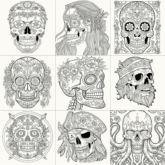 FUN LAVIE Halloween Coloring Book for Adults: Spooky Sugar Skulls and Flowers Patterns for Mindfulness Stress Relief and Adult Relaxation, Spiral Bound, Perfect for Halloween Fun