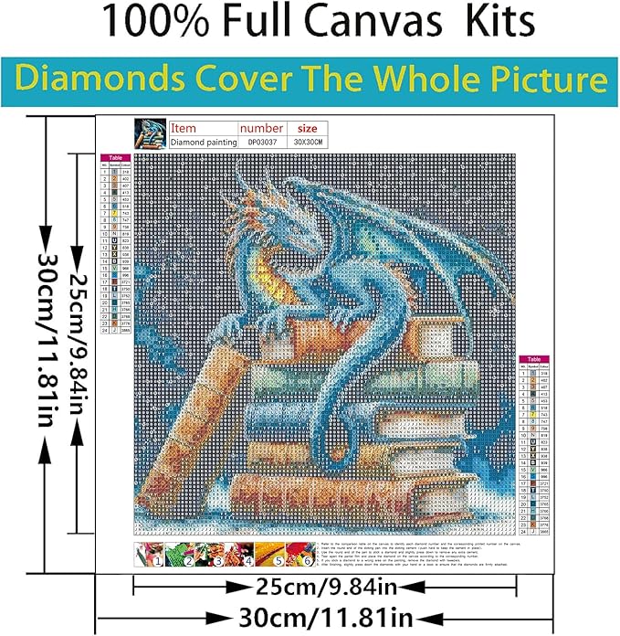 ARPADAMO Square Diamond Art Kits for Adults-Dragon Square Drill Diamond Painting,Square Diamond Art,DIY Book Gem Art Kits for Adults and Crafts for Gifts and Home Wall Decor 12x12inch