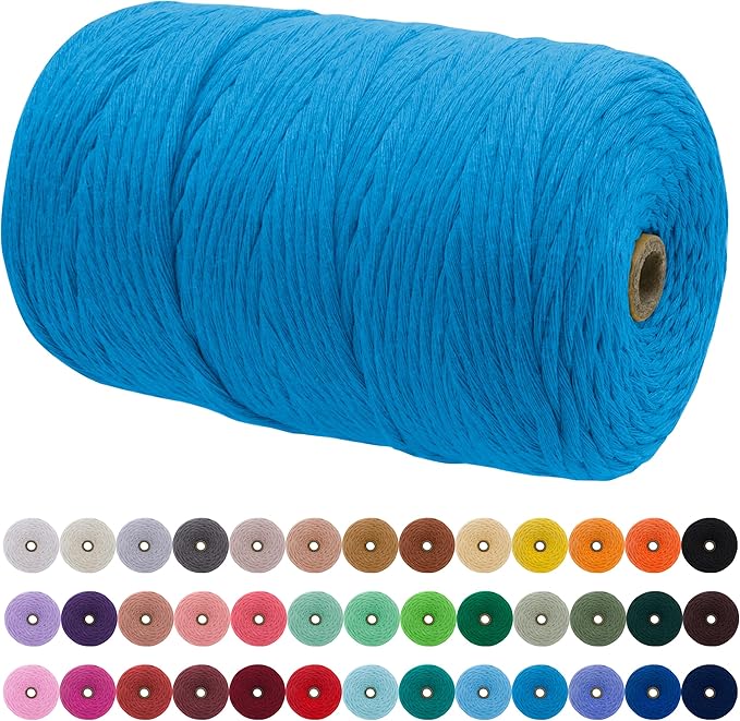 JeogYong Single Strand Macrame Cord 3mm x 218 Yards (656 Feet) Soft Cotton Rope Macrame Yarn 3 mm Macrame Cord, Macrame Supplies for Crafts Wall Hangings Plant Hangers Decorations (Lake Blue)