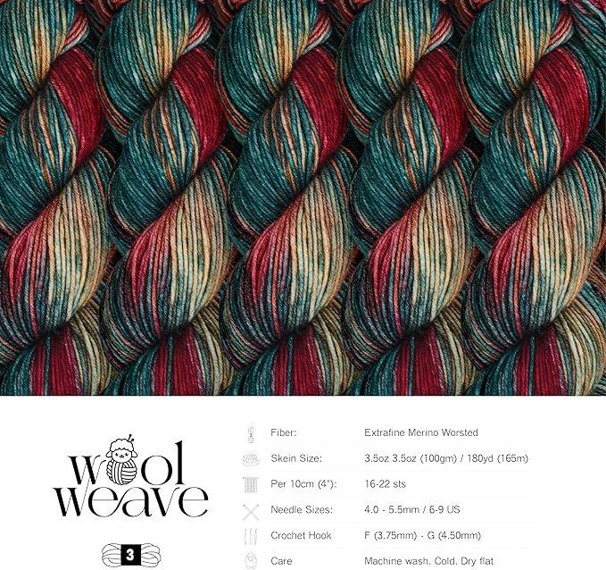 Superwash Merino Wool Yarn for Knitting & Crocheting - Premium Hand Dyed Variegated Yarn, 100gr, 240 Yards, Dk Weight - Luxurious, Soft & Durable