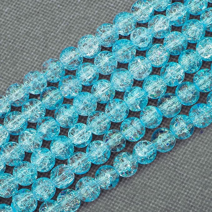 80PCs 10mm Blue Crackle Glass Beads Bulk, Round Smooth Hole Glass Crystal Beads for Jewelry Making, DIY Bracelets, Necklaces, Bag Charms, Keychains and Craft Projects