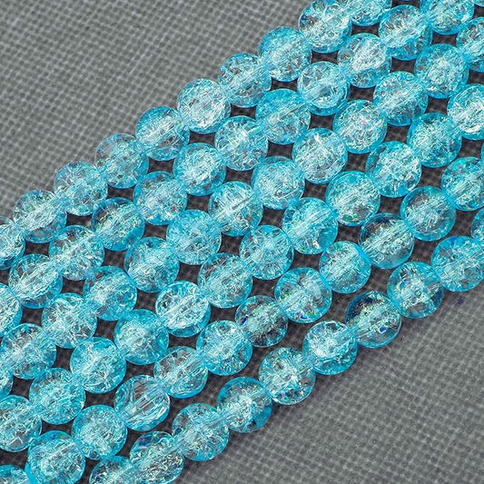 80PCs 10mm Blue Crackle Glass Beads Bulk, Round Smooth Hole Glass Crystal Beads for Jewelry Making, DIY Bracelets, Necklaces, Bag Charms, Keychains and Craft Projects