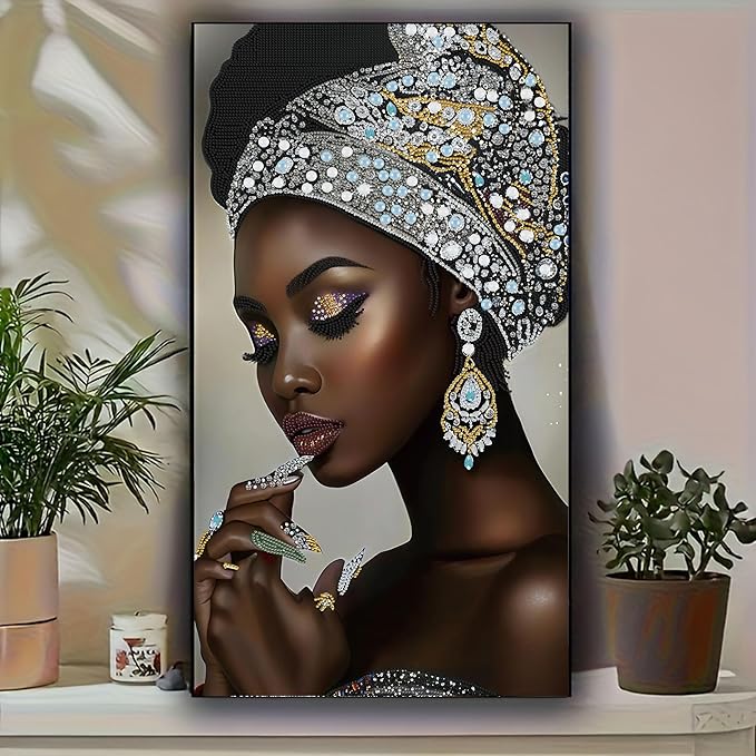 KUFWKEY African Diamond Art Kits for Adults,Partial 5D Diamond Painting kit,Special Shaped Diamond Art,Sparkling gem Art,Woman Diamond dots Kits,DIY Mosaic Kits,Home Decor,Big Size 16X28 inch