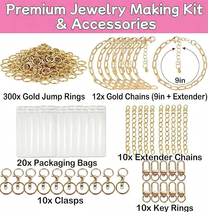 XJlSGXUSG 490Pcs Gold-Tone Charm Bracelet Making Kit – DIY Jewelry Arts & Crafts Gift Box with 126 Enamel Pendants, Pliers, Chains – Unique Birthday Gift Ideas for Teen Girls & Women