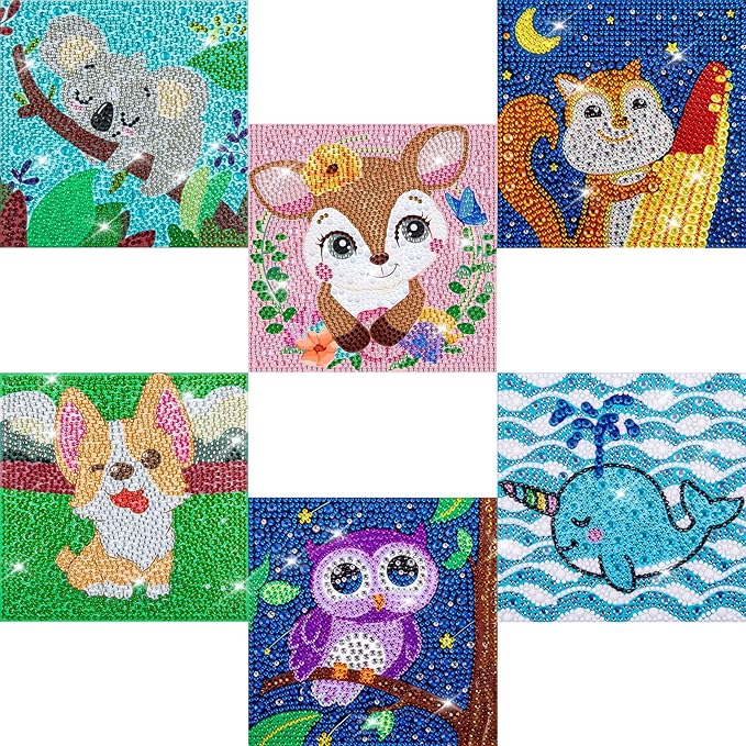 Labeol Diamond Art Kits for Kids Crafts for Girls Ages 6-8-10-12 Easy to DIY Creative Diamond Art Sticker Craft by Numbers Kits for Kids and Adult Beginners (6 Pack Adorable)