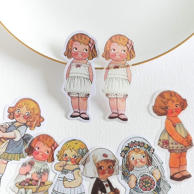 80Pcs Scrapbook Stickers Set Vintage Paper Doll Journal Stickers for Planner DIY Crafts Embelishment Diary 20 Designs Each 4pcs