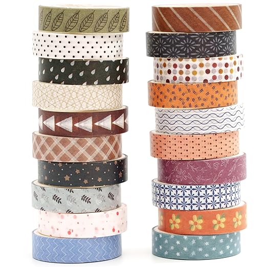 YUBBAEX 20 Rolls Basic Patterns Washi Tape Set Skinny Masking Creative Decorative Tapes, Designer's Selection (Collection 2-Enchantment)
