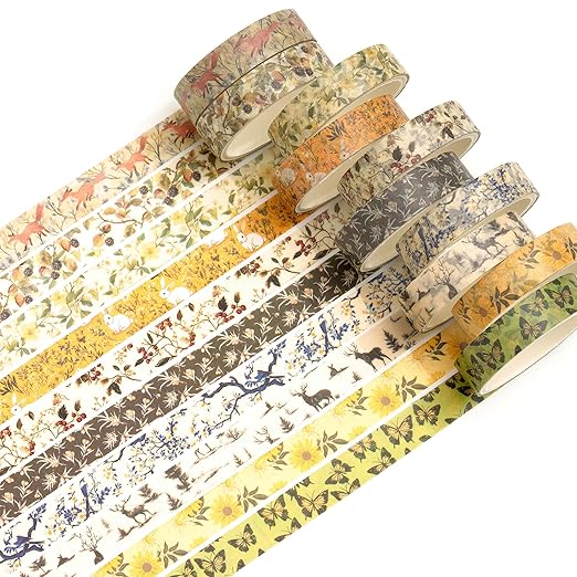 10 Rolls Skinny Washi Tape Set Texture Arts Adhesive Tapes Basic Patterns Decorative Masking Tape Sets for Craft, Kids, Scrapbook, DIY, Gift Wrapping (Style Five)